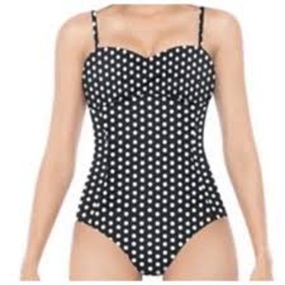 Love Your Assets By Sara Blakely Spanx Black White Polka Dot Swimsuit Size Large